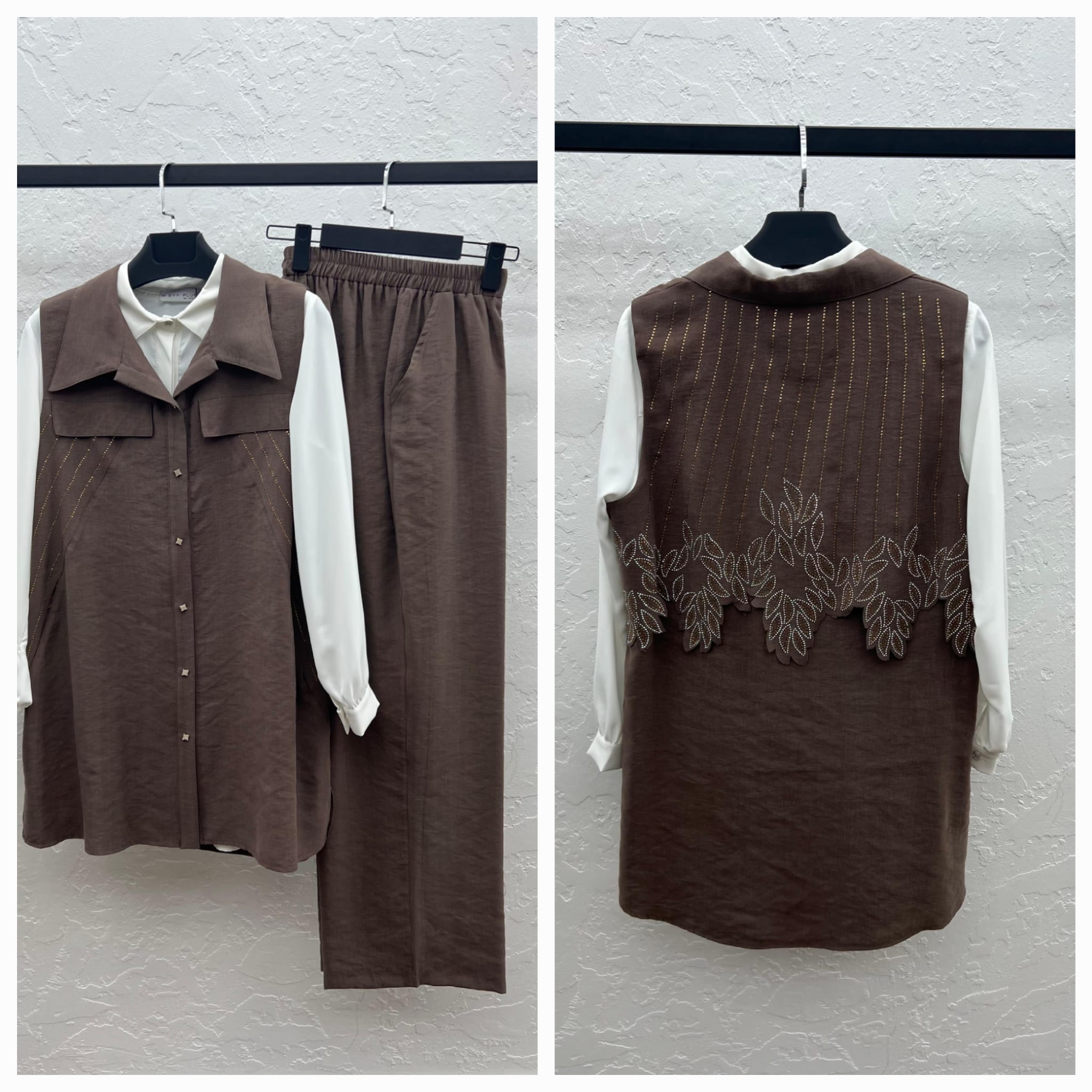 TENCEL YELEK PANTOLON TUNİK - ÜÇLÜ TAKIM Çikolata 2