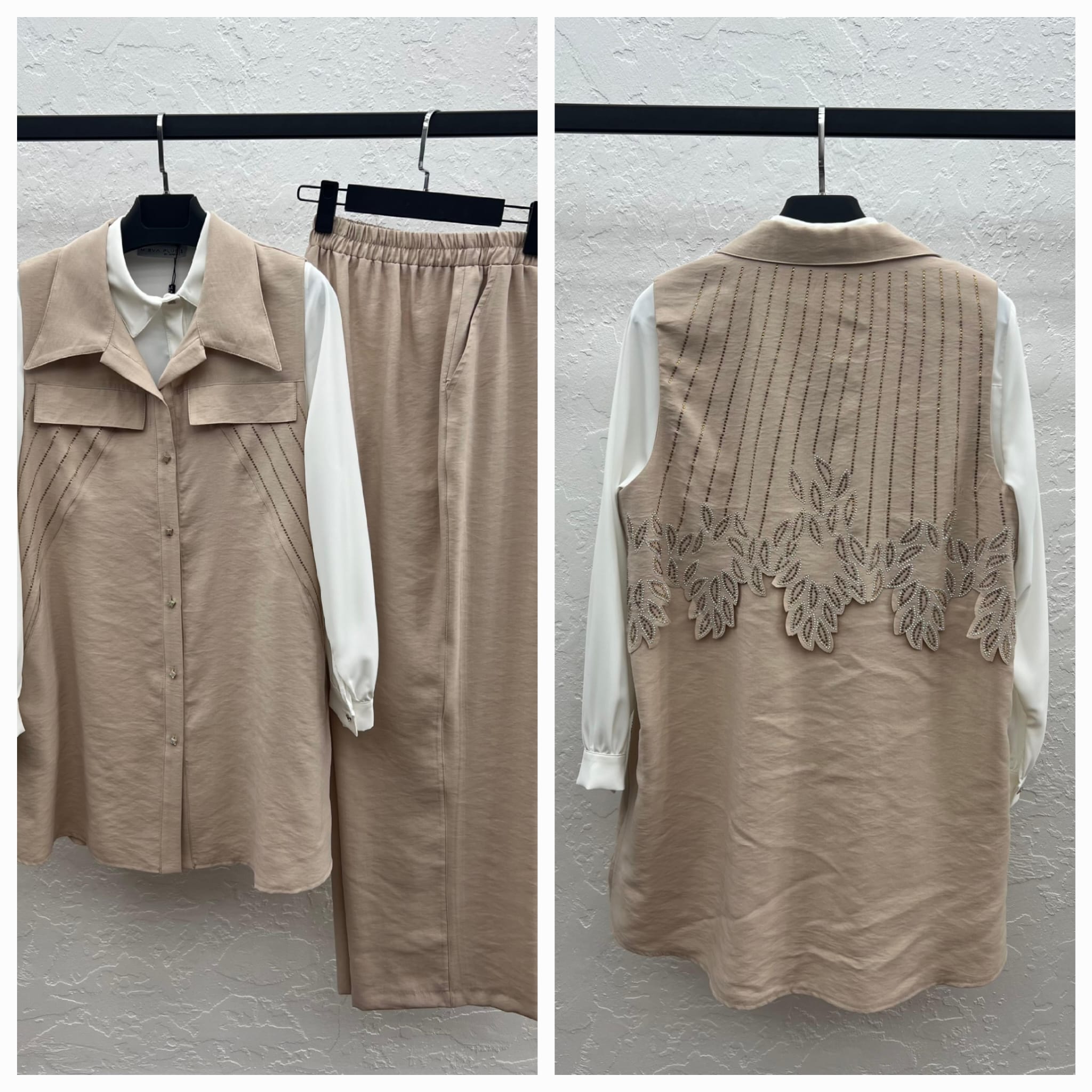 TENCEL YELEK PANTOLON TUNİK - ÜÇLÜ TAKIM Bej 2