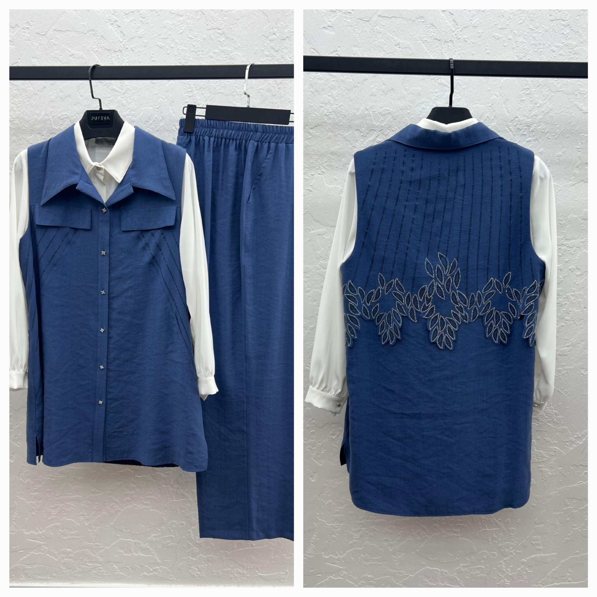 TENCEL YELEK PANTOLON TUNİK - ÜÇLÜ TAKIM Indigo 2