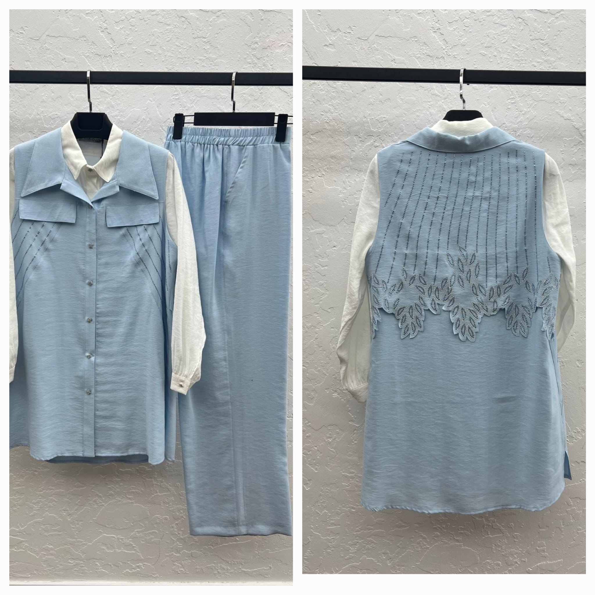TENCEL YELEK PANTOLON TUNİK - ÜÇLÜ TAKIM Mavi 2