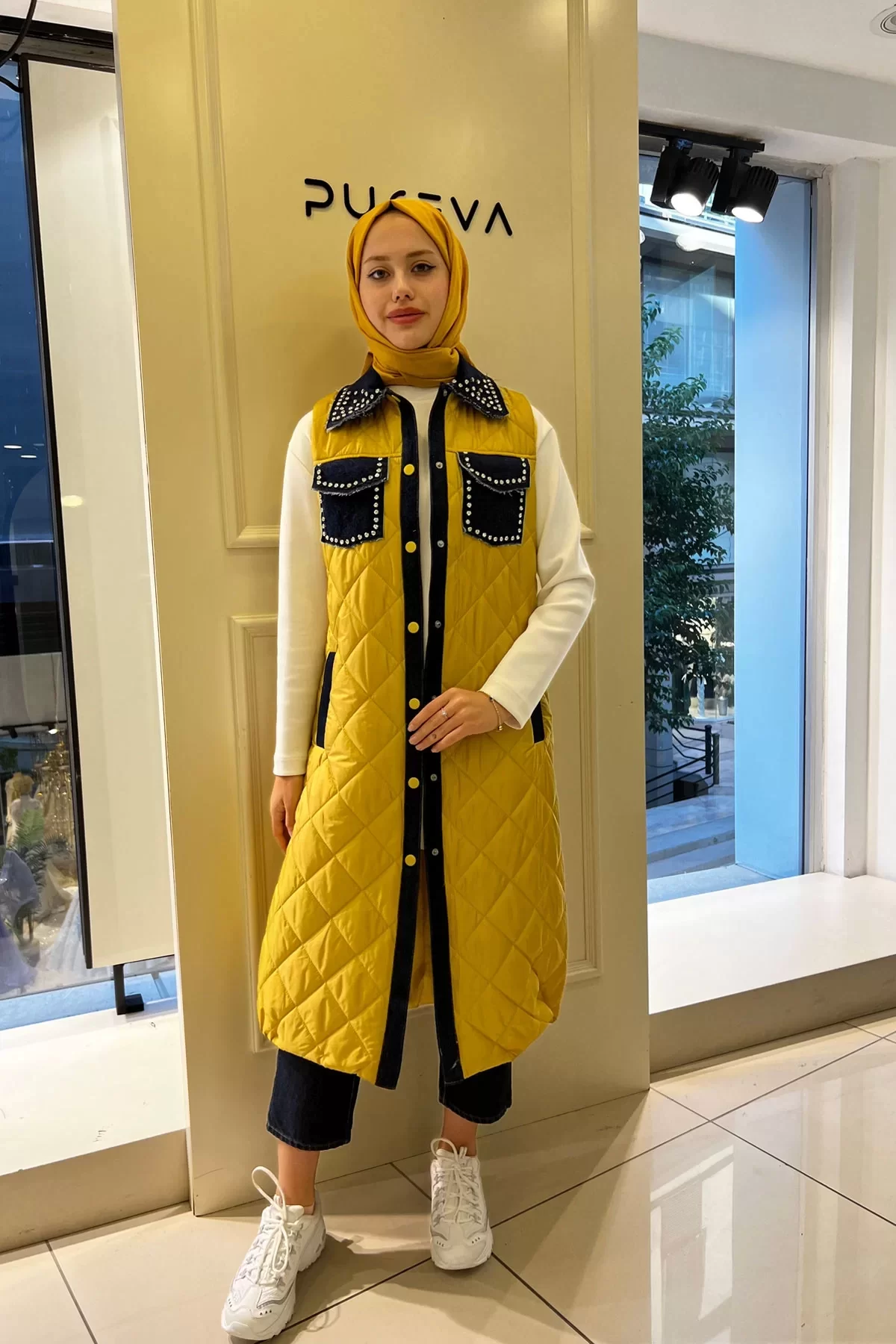 TAŞLI KAPİTONE YELEK Asit Sarısı 5