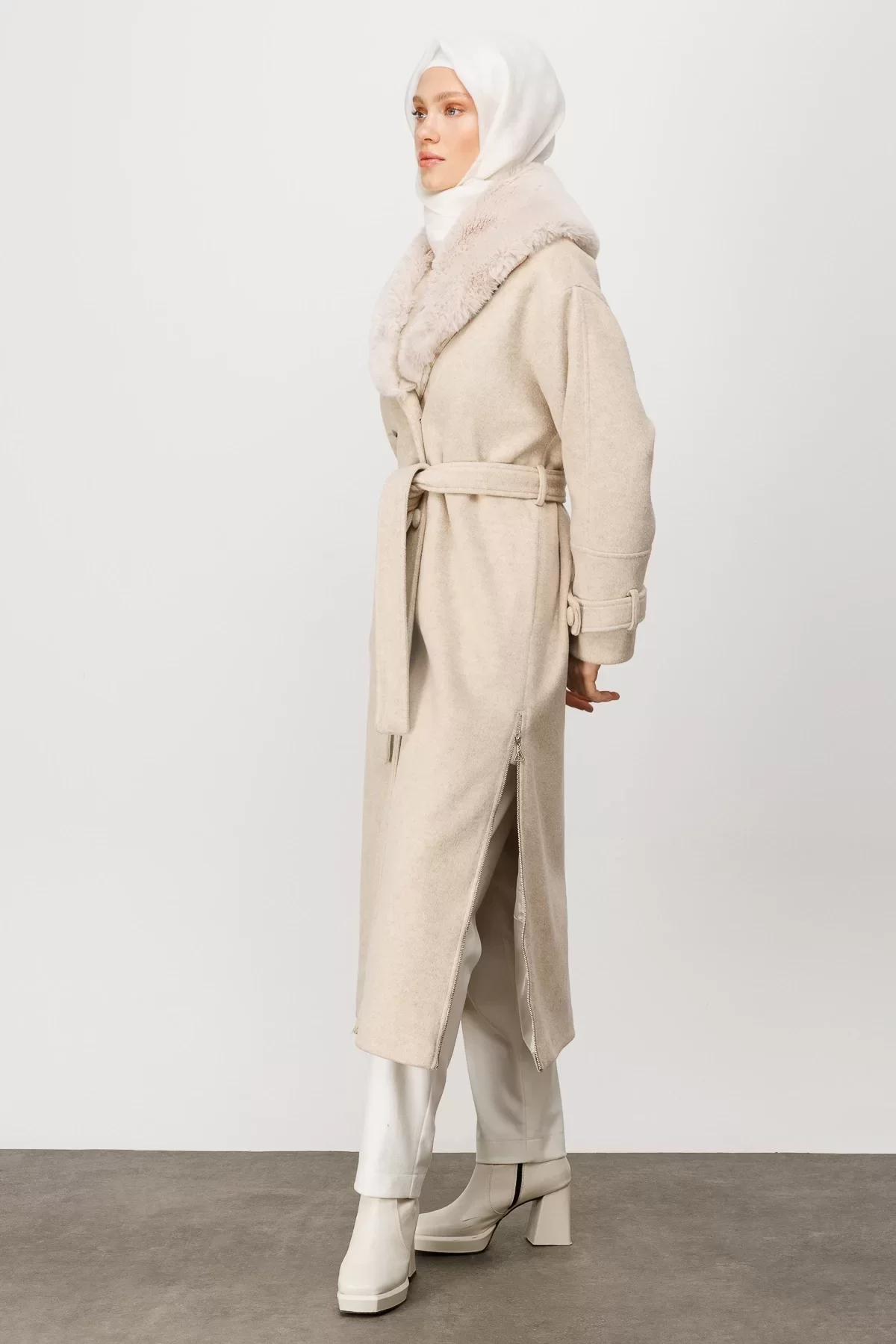 FRANSIZ BOY KÜRKLÜ KAŞE KABAN Kum 4