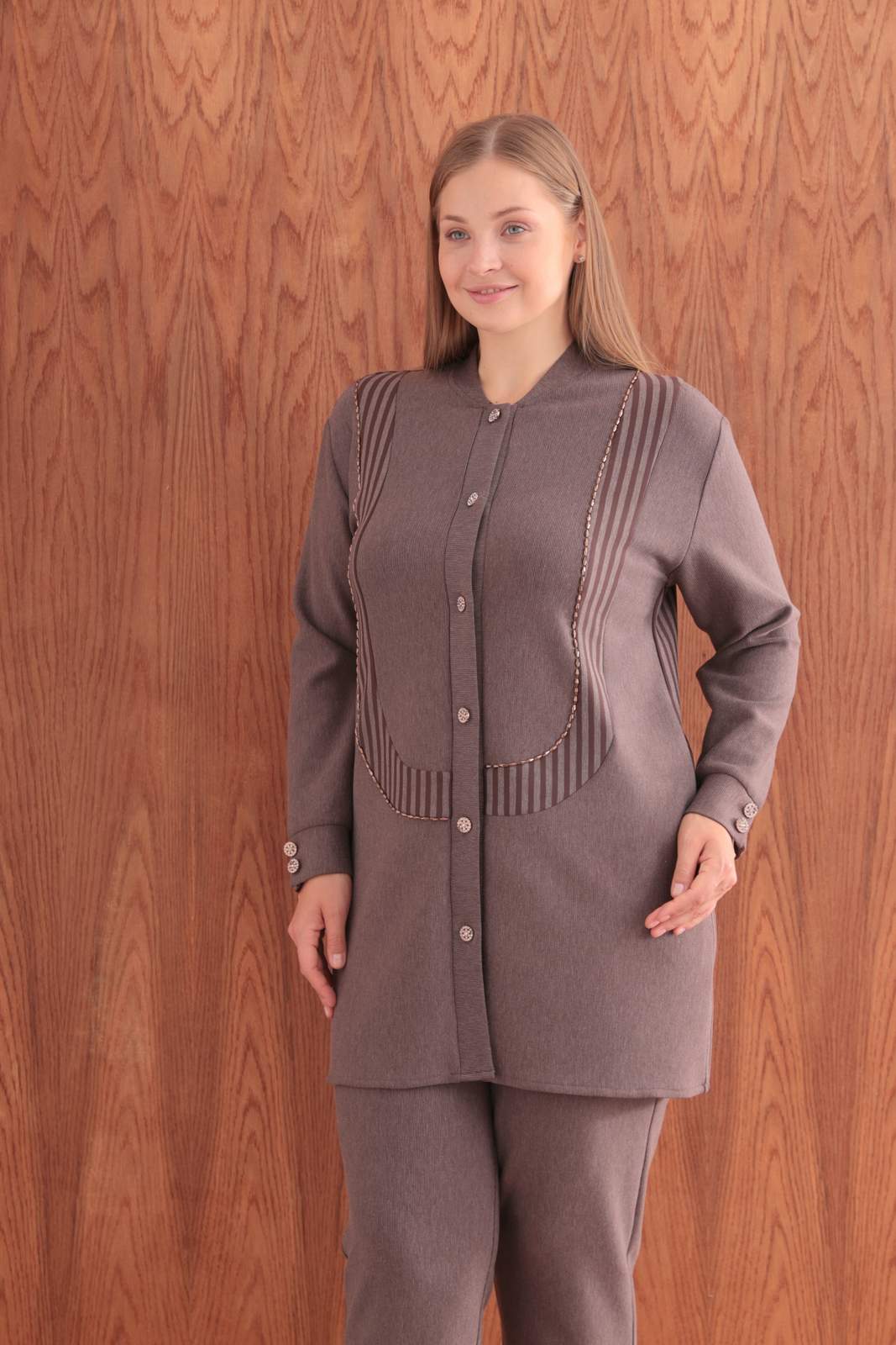 ÇİZGİLİ BAMBU MODAL TUNİK PANTOLON TAKIM Kahverengi 2