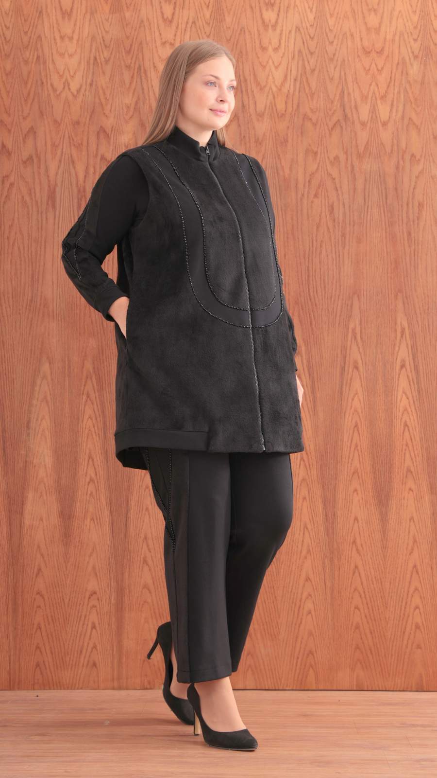 MODAL & ANGORA KÜRKLÜ TUNİK YELEK PANTOLON TAKIM Siyah 2