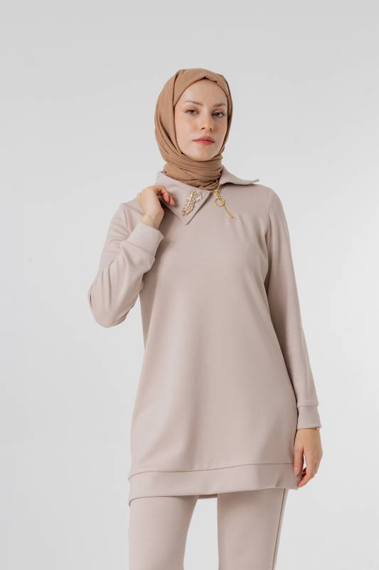 BLUEVA MODAL TUNİK PANTOLON TAKIM Bej