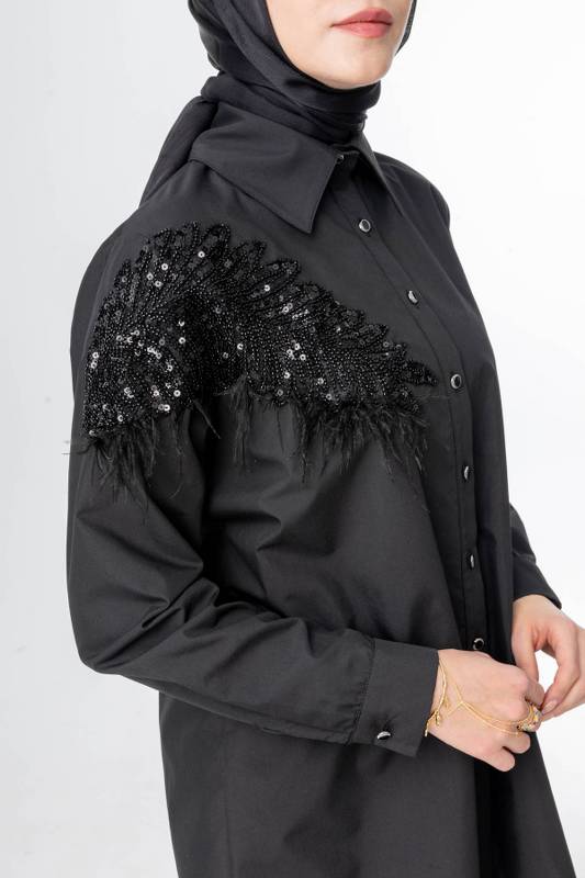COTON GÖMLEK APLİKE & TÜYLÜ Siyah 5