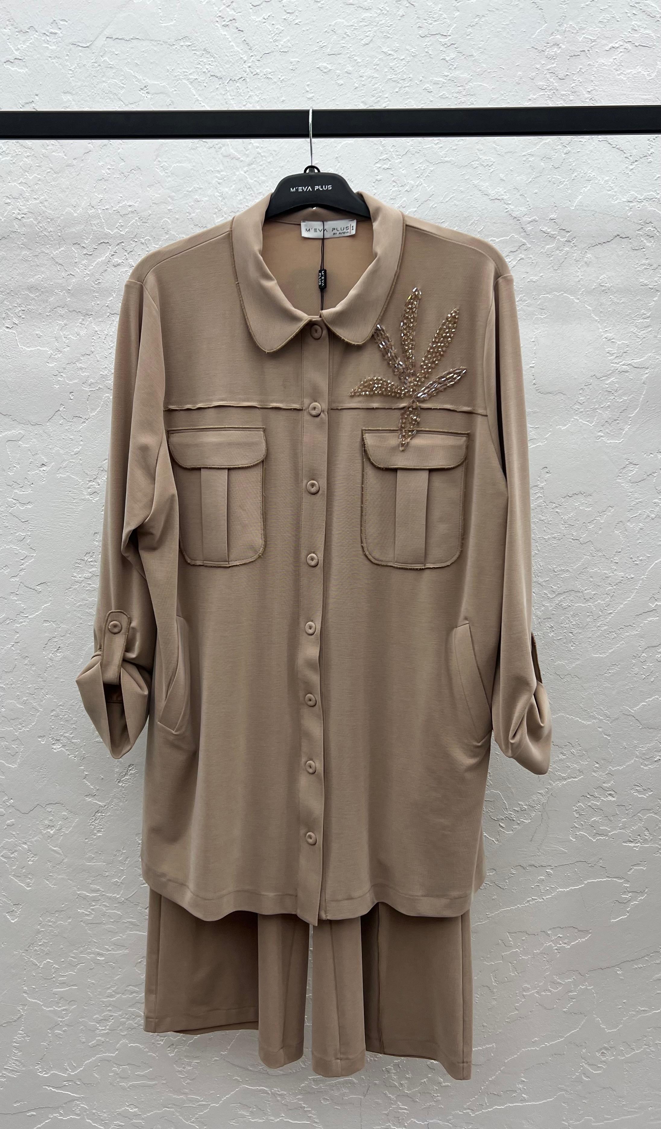 M'EVA PLUS TENCEL CUPRA ÖRME TUNİK PANTOLON TAKIM Camel