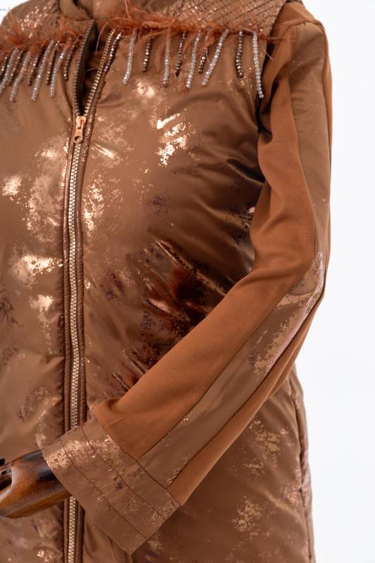 MODAL TUNİK PANTOLON & KAPİTONE YELEK TAKIM Camel 4