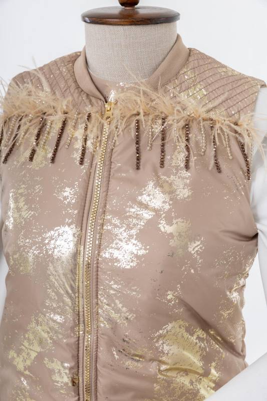 MODAL TUNİK PANTOLON & KAPİTONE YELEK TAKIM Bej 4
