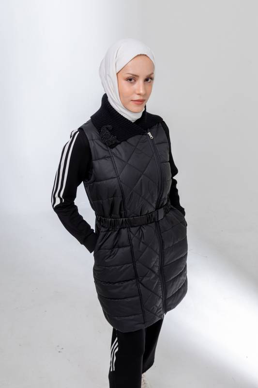 MODAL & KAPİTONE TUNİK YELEK PANTOLON TAKIM Siyah 4