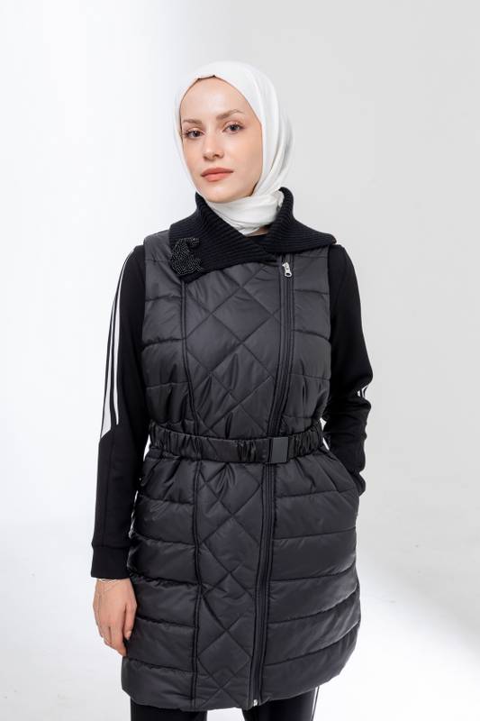 MODAL & KAPİTONE TUNİK YELEK PANTOLON TAKIM Siyah 3