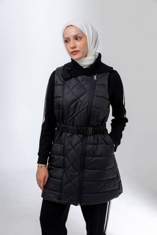 MODAL & KAPİTONE TUNİK YELEK PANTOLON TAKIM Siyah 2
