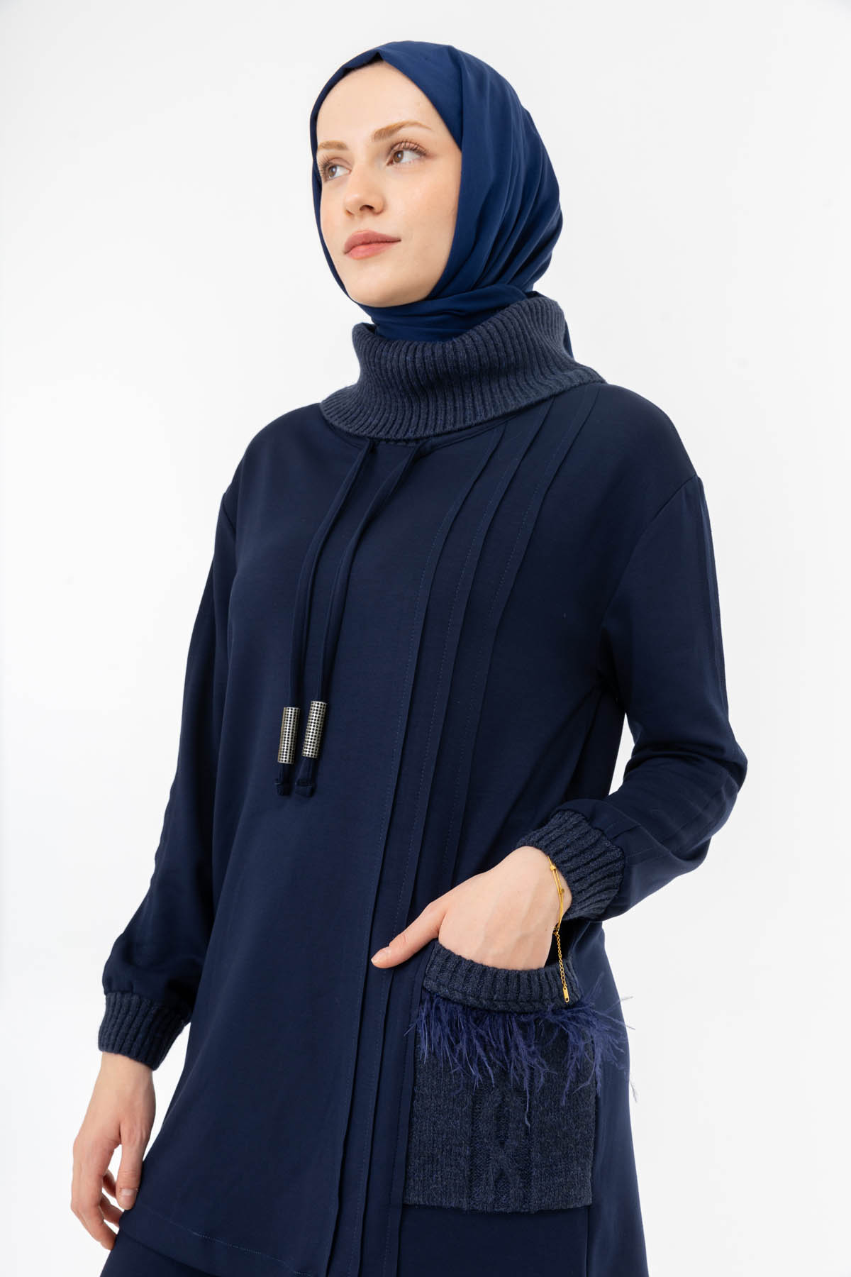 MODAL TRİKO KONBİNLİ TUNİK PANTOLON TAKIM Lacivert 5