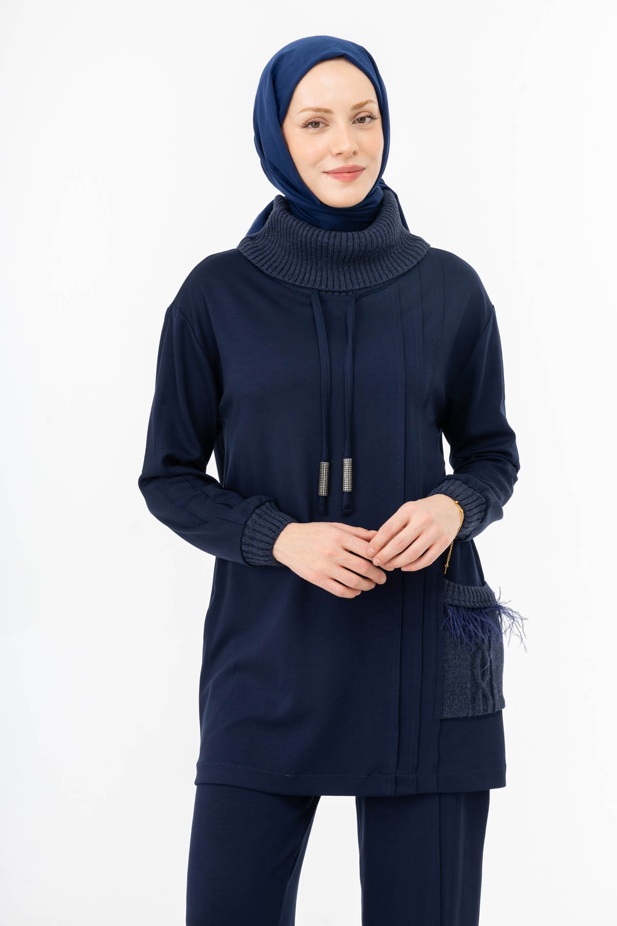 MODAL TRİKO KONBİNLİ TUNİK PANTOLON TAKIM Lacivert 3