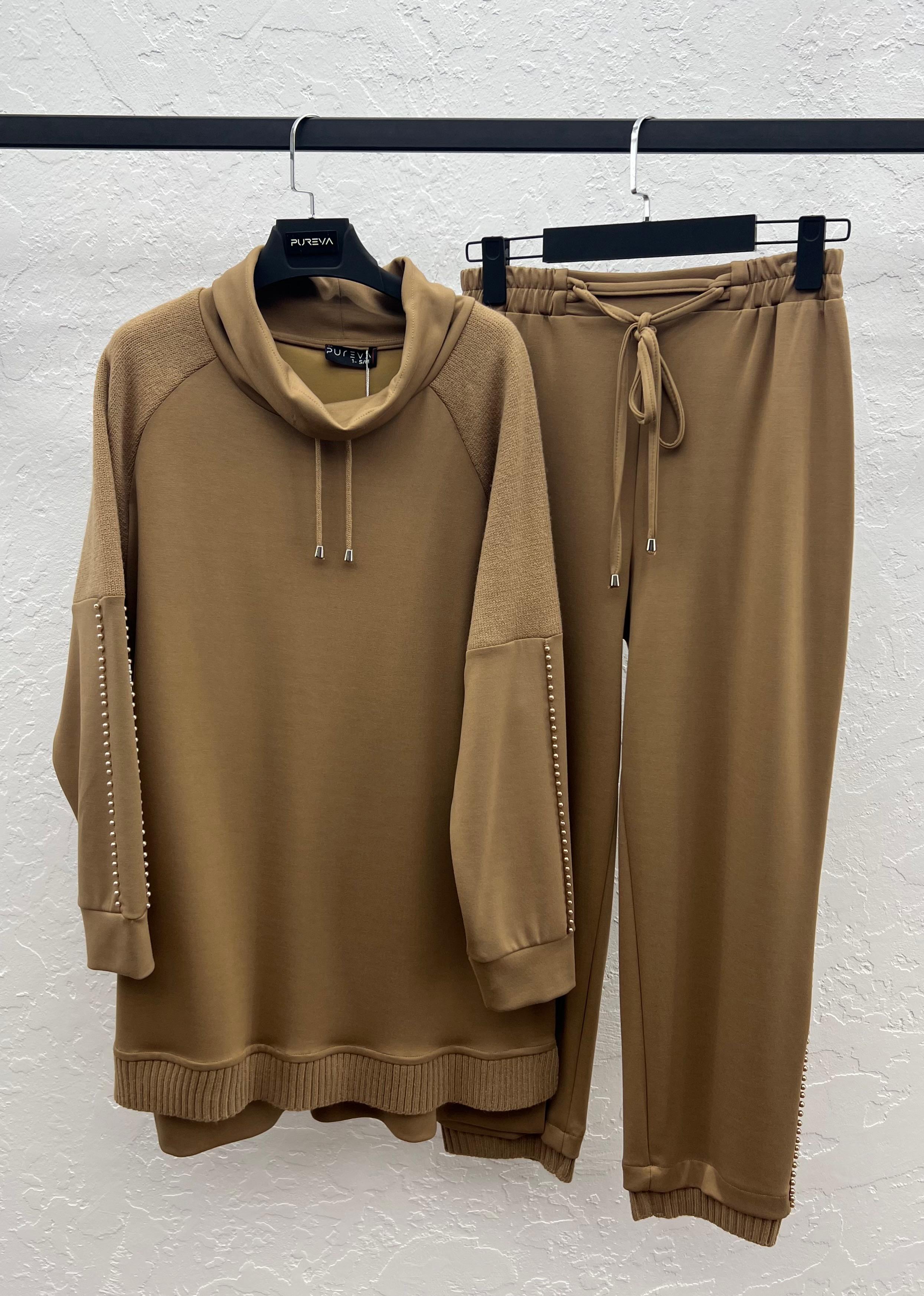 MODAL TRİKO KONBİNLİ TUNİK PANTOLON TAKIM Camel 2