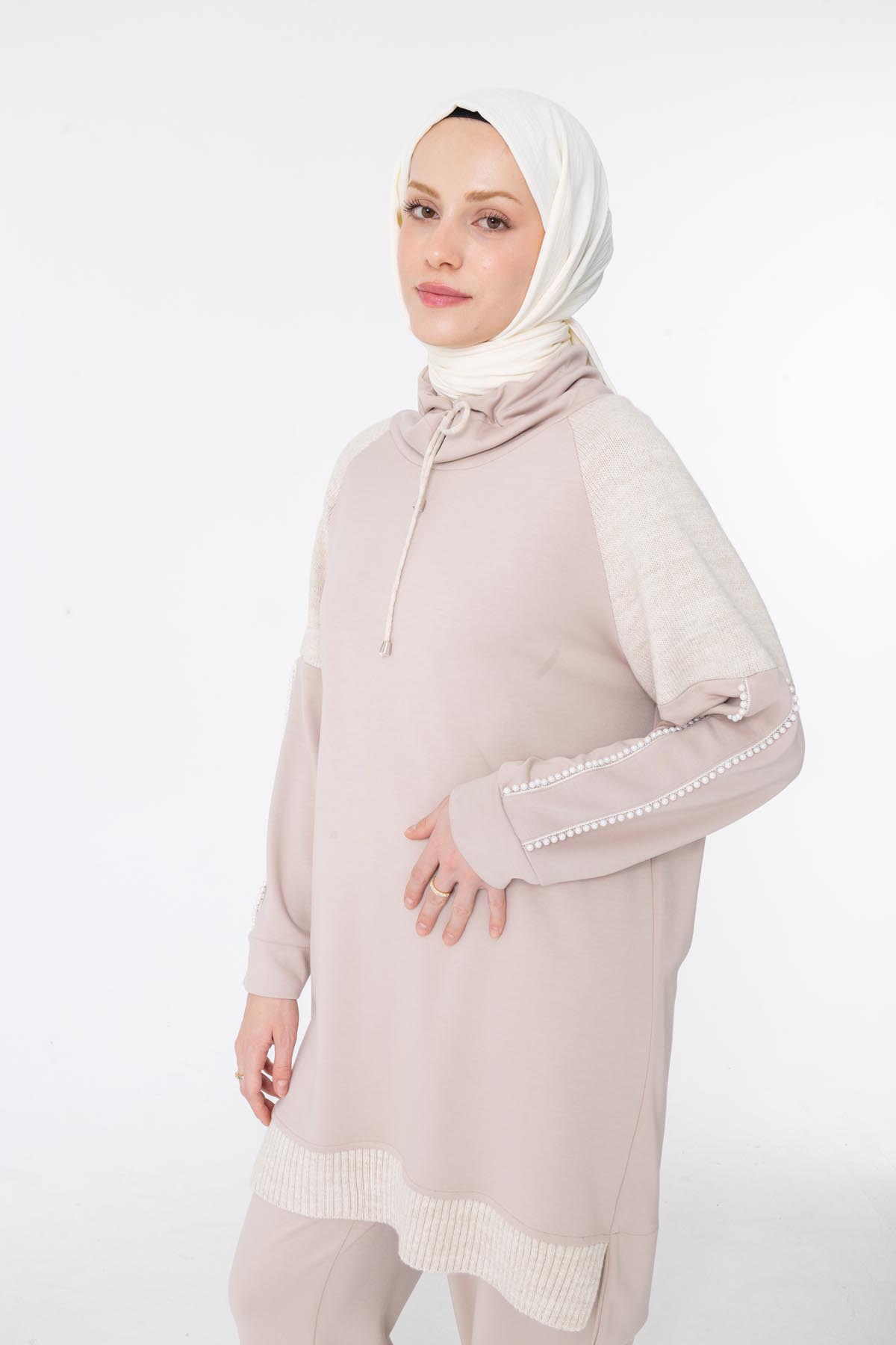 MODAL TRİKO KONBİNLİ TUNİK PANTOLON TAKIM Bej 5