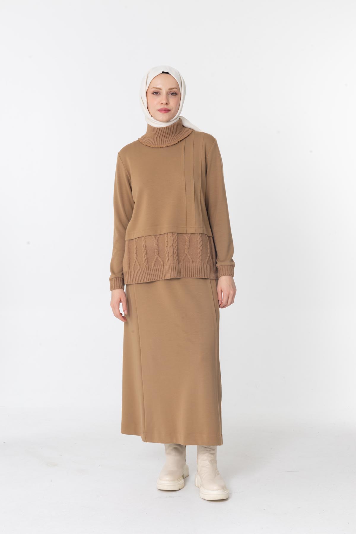 PUREVA MODAL TUNİK & ETEK TAKIM Camel