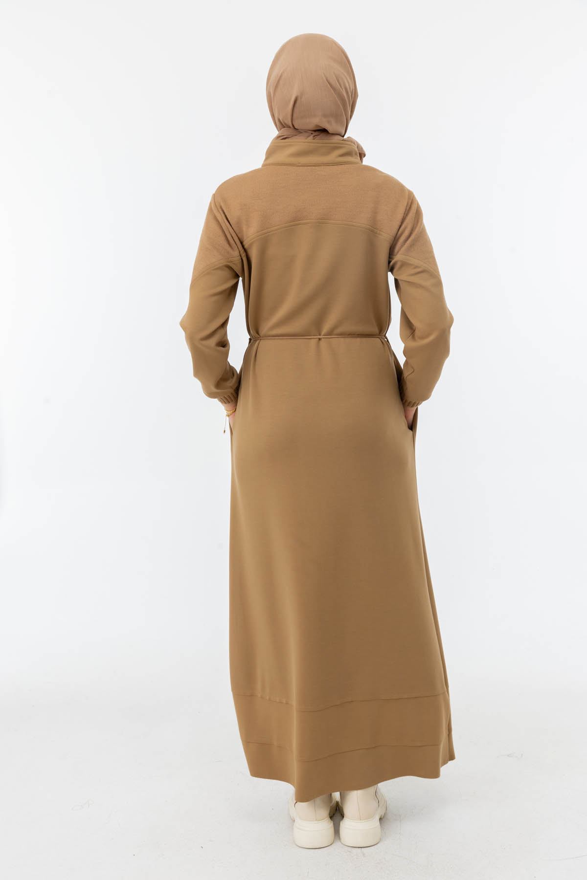 MODAL TRİKO KONBİNLİ TAM BOY ELBİSE Camel 7