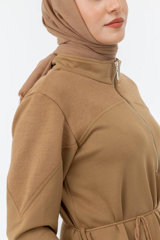 MODAL TRİKO KONBİNLİ TAM BOY ELBİSE Camel 6