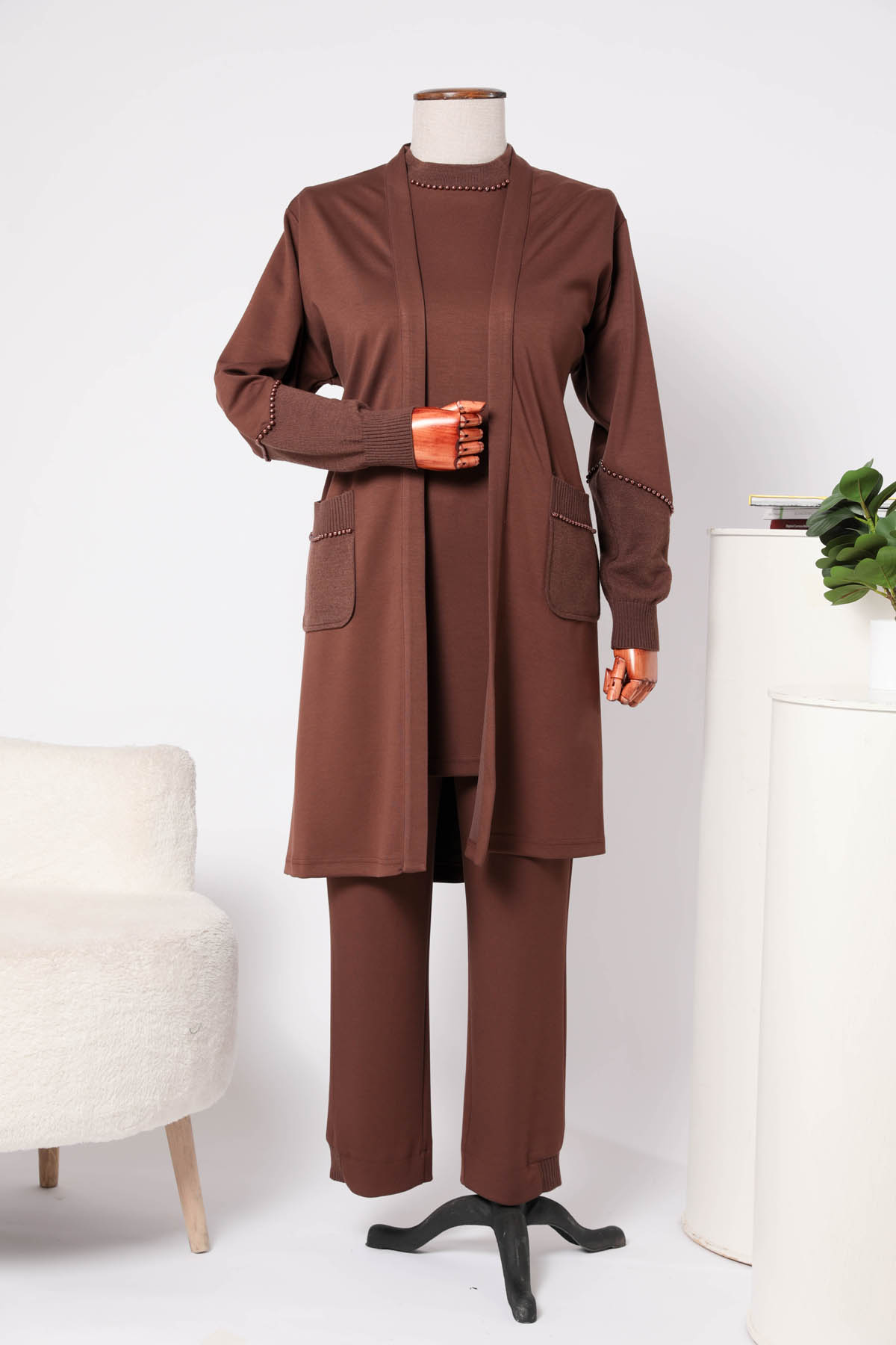 MODAL HIRKA TRİKO KONBİNLİ ÜÇLÜ TAKIM Kahverengi 2