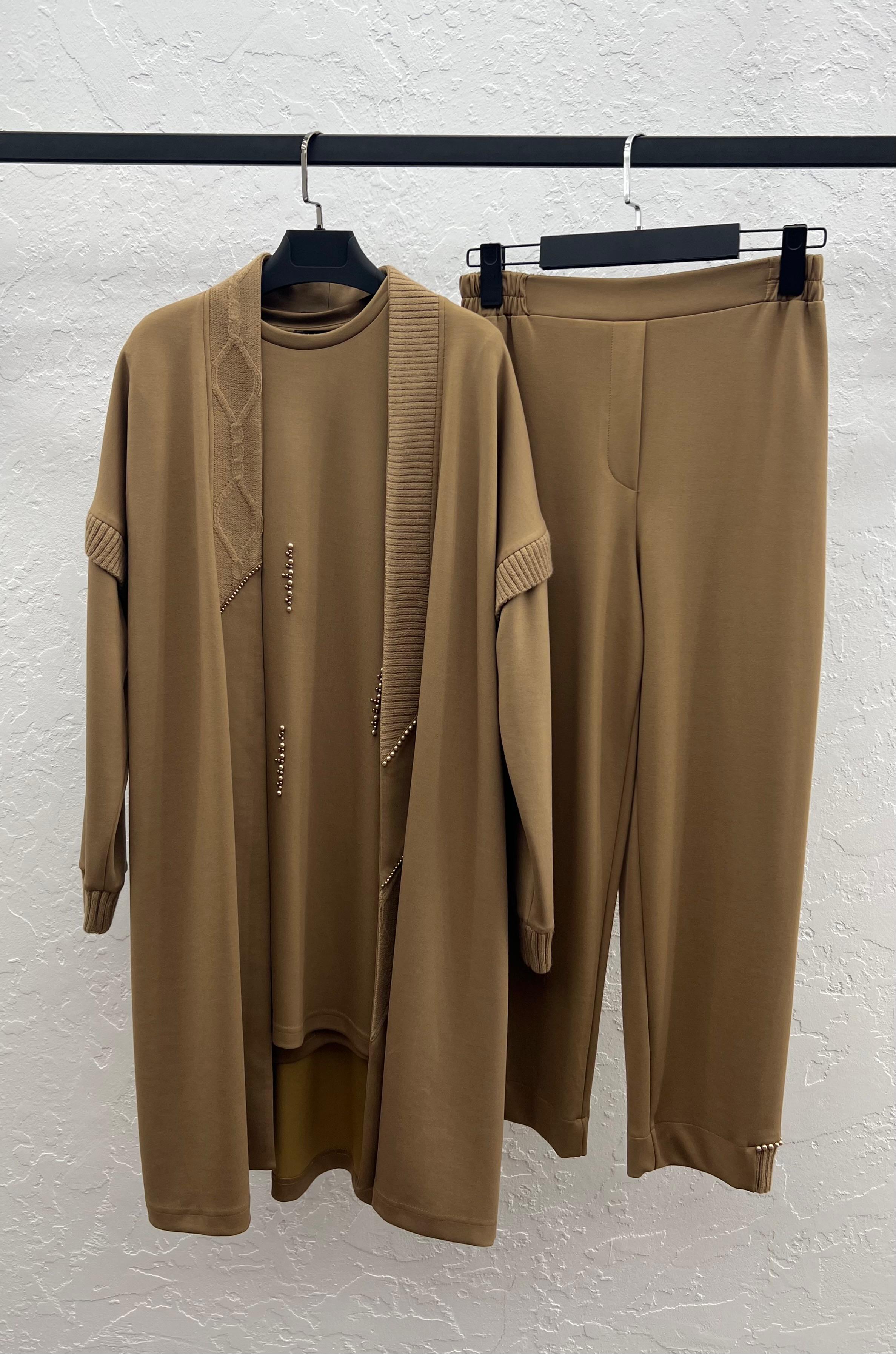 MODAL HIRKA TRİKO KONBİNLİ ÜÇLÜ TAKIM Camel 2