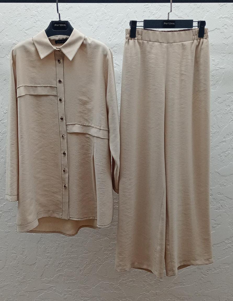 PUREVA TENCEL TUNİK & PANTOLON TAKIM Bej