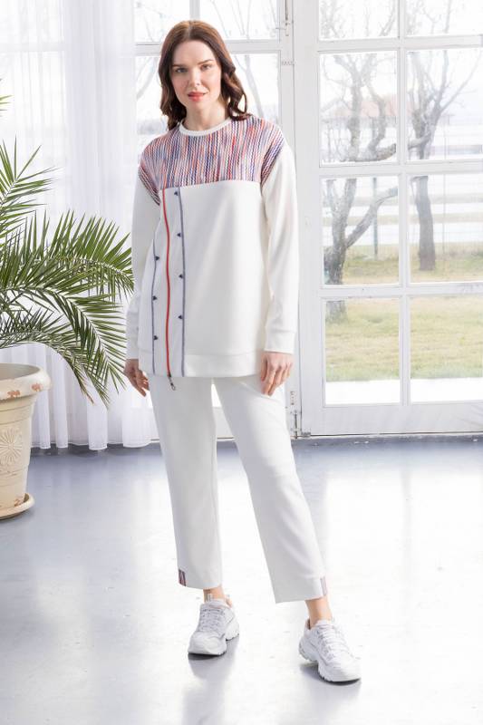 BLUEVA BAMBU MODAL TUNİK & PANTOLON TAKIM Ekru