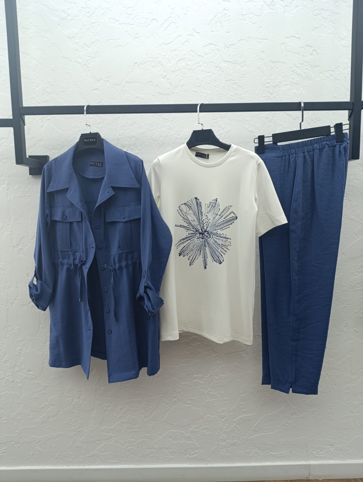 MODAL TUNİK SAFARİ TENCEL PANTOLONLU TAKIM Indigo 2