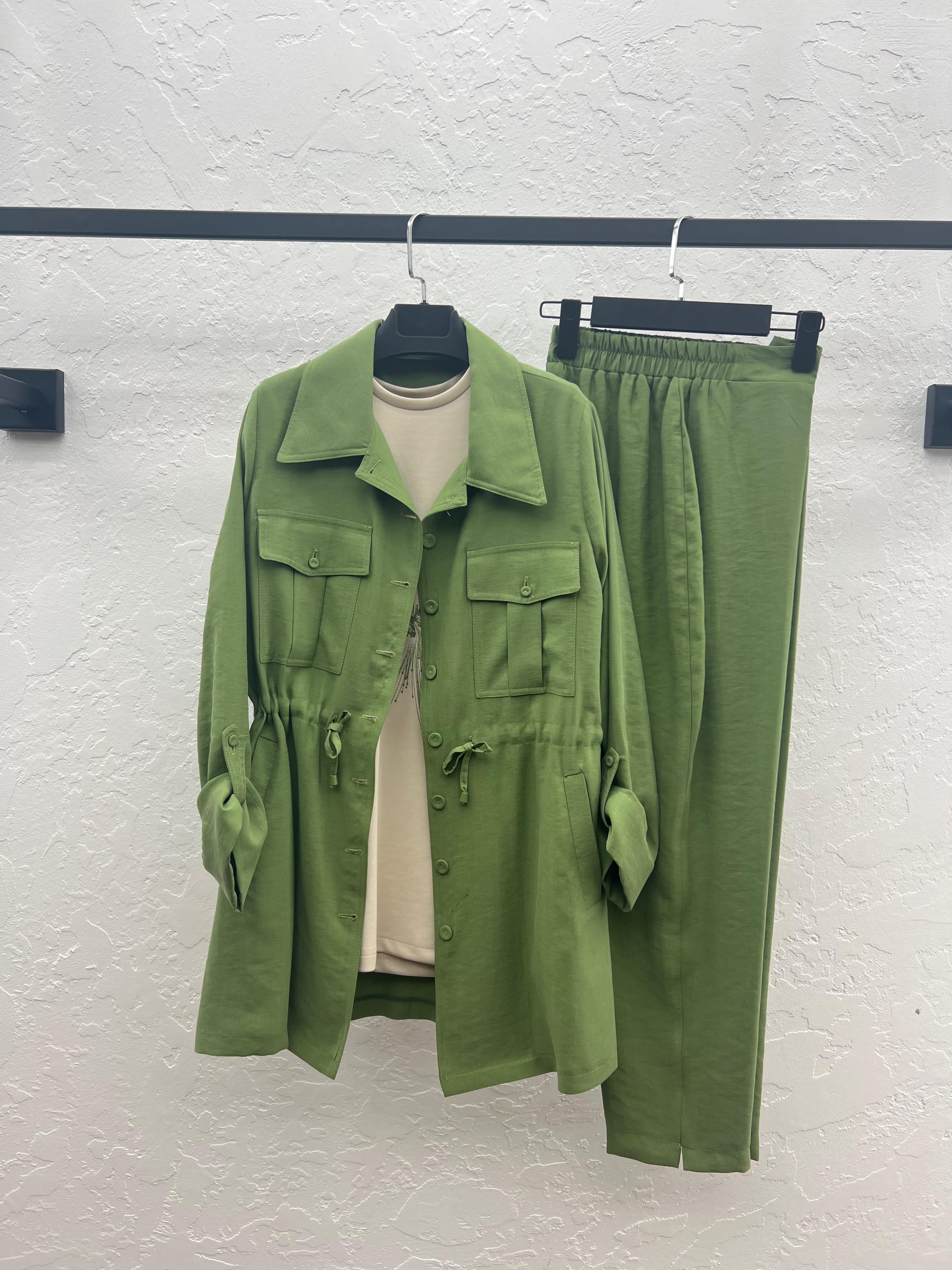MODAL TUNİK SAFARİ TENCEL PANTOLONLU TAKIM Haki 2