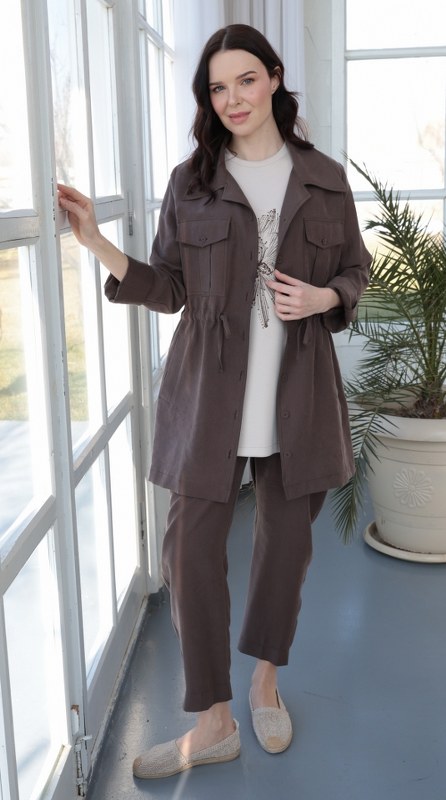 MODAL TUNİK SAFARİ TENCEL PANTOLONLU TAKIM Çikolata 10