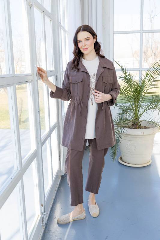 MODAL TUNİK SAFARİ TENCEL PANTOLONLU TAKIM Çikolata 2