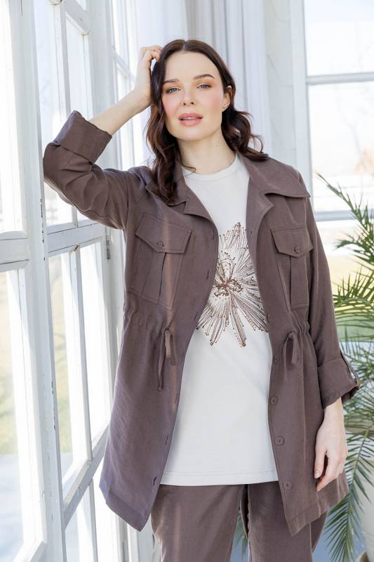 MODAL TUNİK SAFARİ TENCEL PANTOLONLU TAKIM Çikolata 4