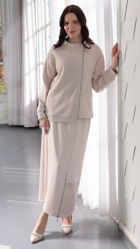BAMBU MODAL CEKET & ETEK TAKIM MERSERİZE KONBİNLİ Bej 2