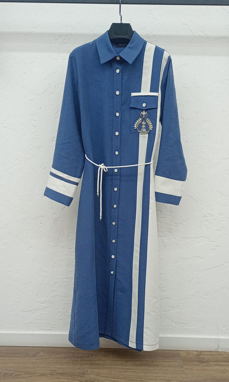 TENCEL TAM BOY ELBİSE Mavi 2