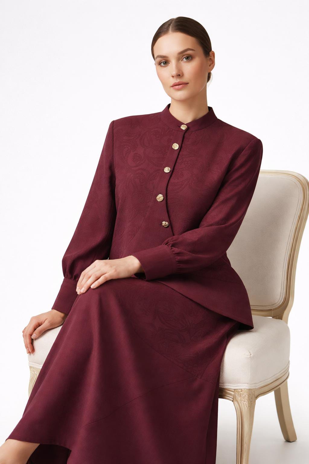 JAKAR TENCEL ELBİSE CEKET TAKIM Bordo 2