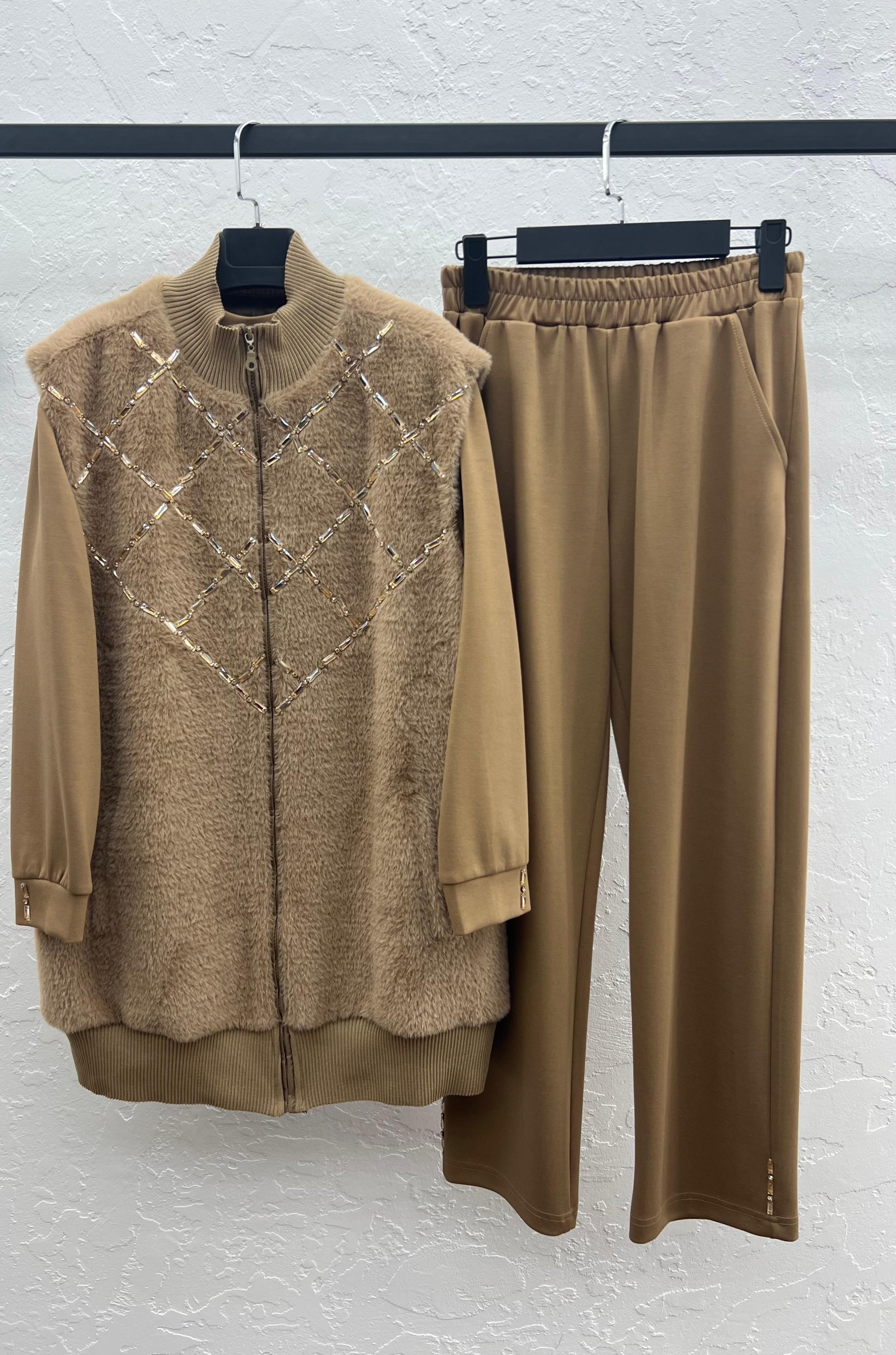 ANGORA YELEK & MODAL TUNİK PANTOLON TAKIM Camel 4