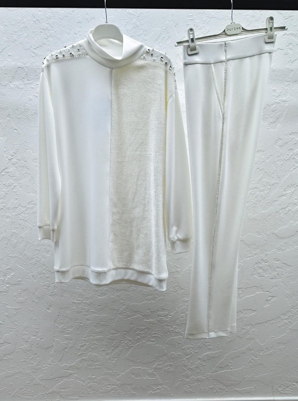 MODAL PELUŞ TUNİK PANTOLON TAKIM Ekru 3
