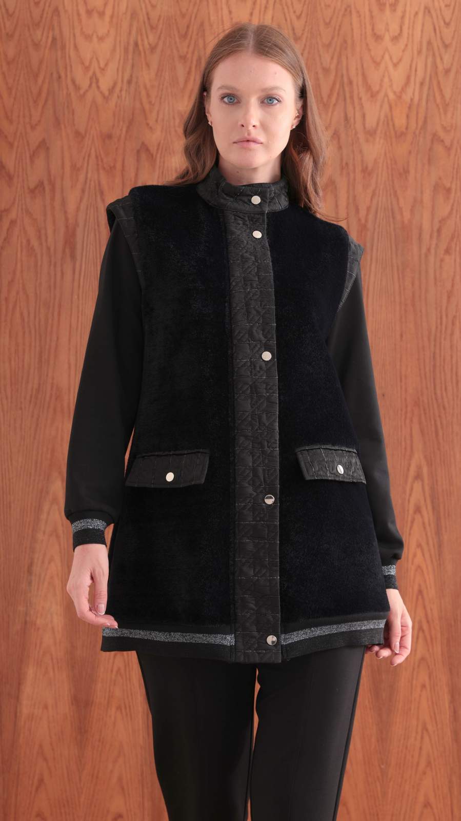 PUREVA ANGORA YELEK & MODAL TUNİK PANTOLON TAKIM Siyah