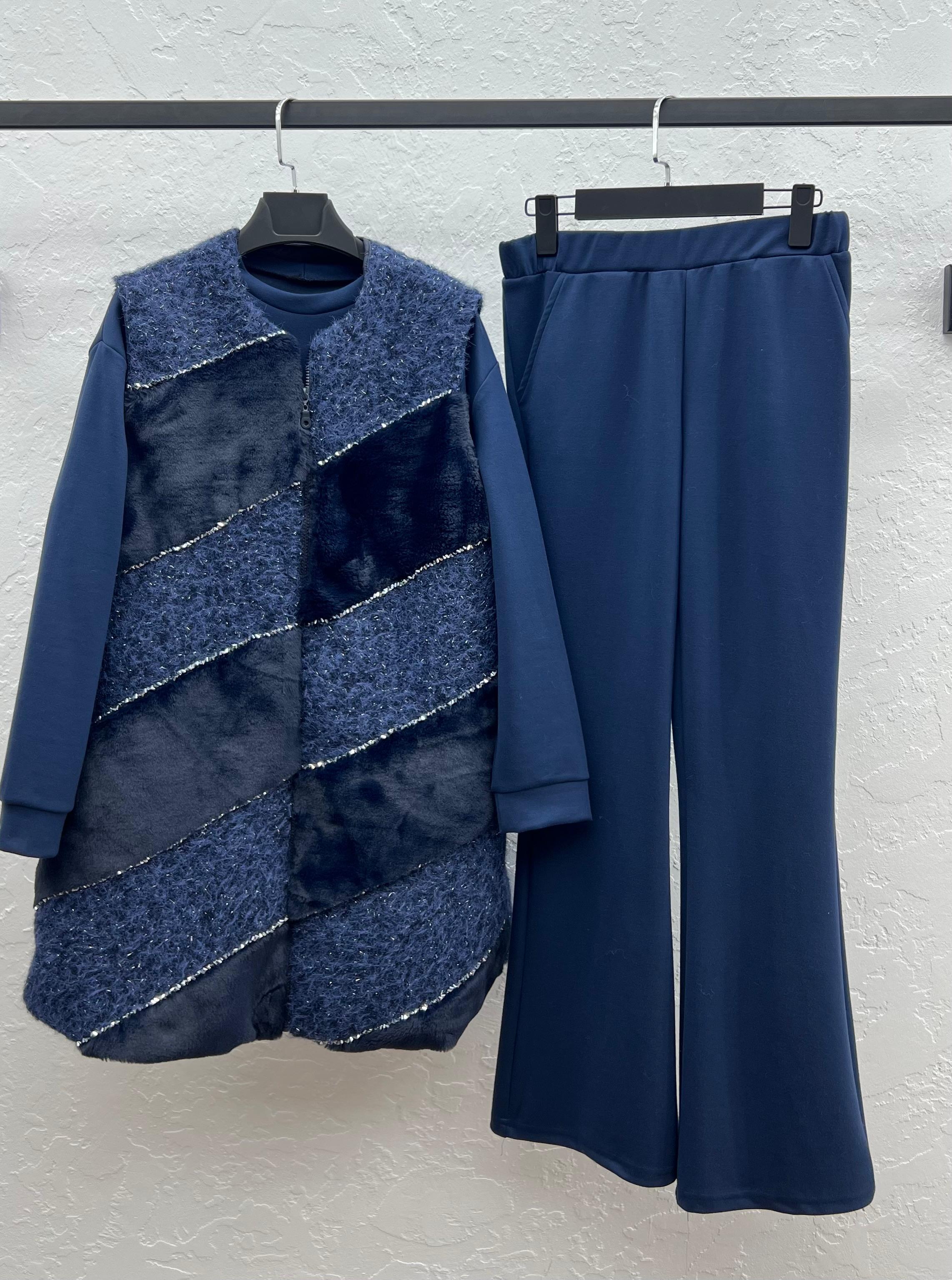 PUREVA ANGORA YELEK & MODAL TUNİK PANTOLON TAKIM Lacivert