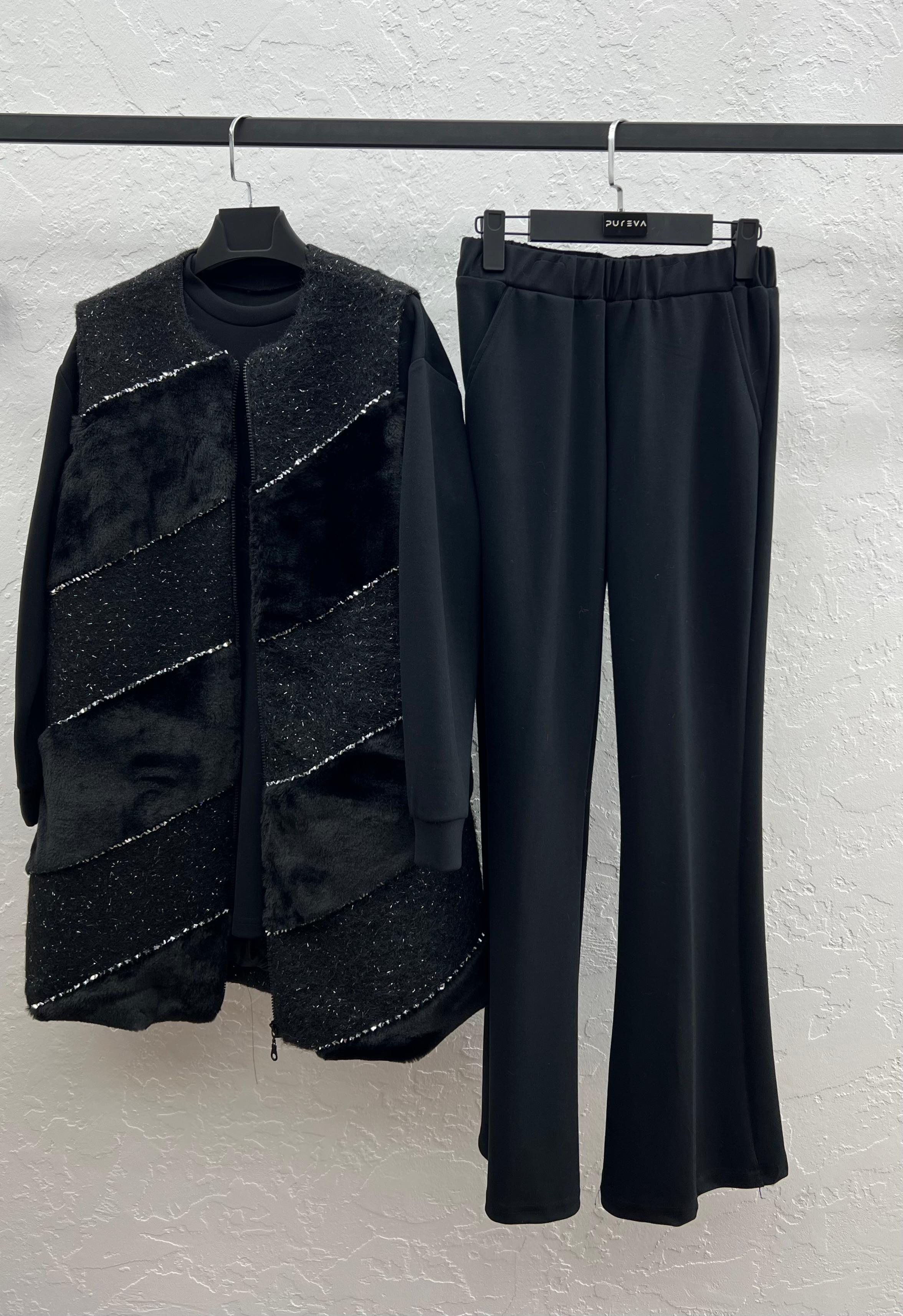 ANGORA YELEK & MODAL TUNİK PANTOLON TAKIM Siyah 3