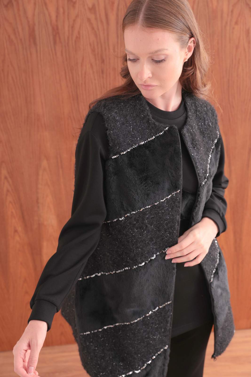 ANGORA YELEK & MODAL TUNİK PANTOLON TAKIM Siyah 2