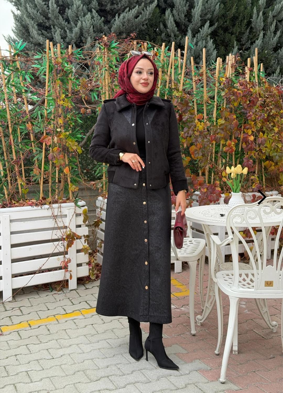 PUREVA SÜET ETEK PELUŞ CEKET TAKIM Siyah/Siyah