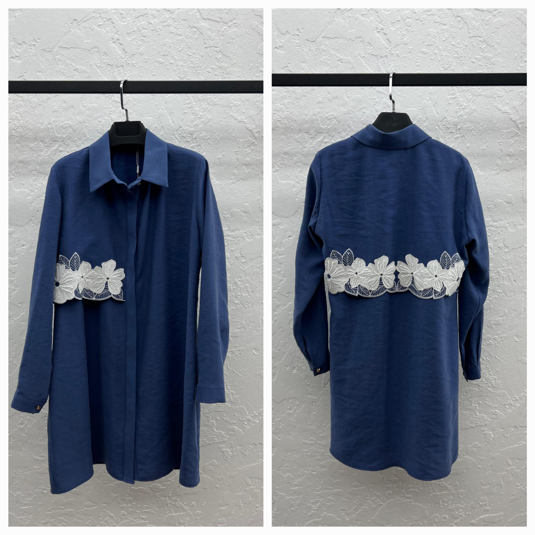 TENCEL NAKIŞLI TAŞLI GÖMLEK Indigo 2