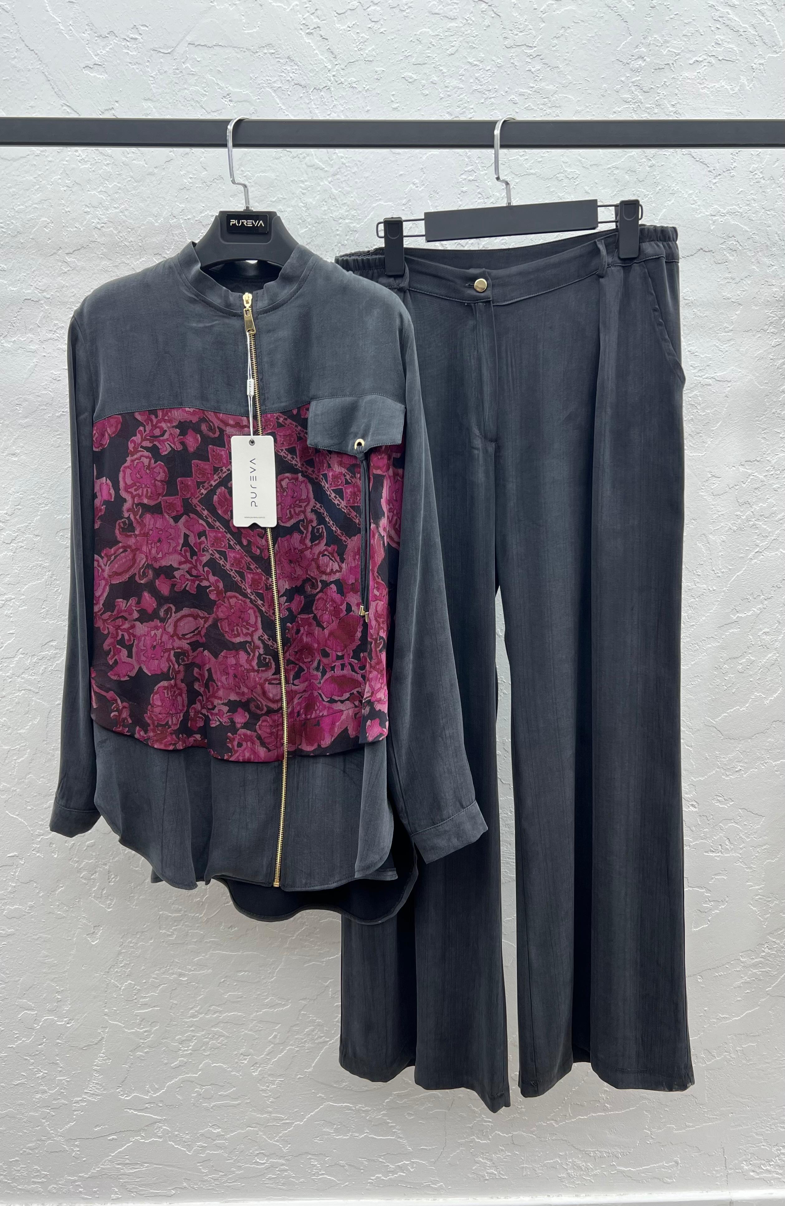 PUREVA TENCEL CEKET PANTOLON TAKIM Bordo
