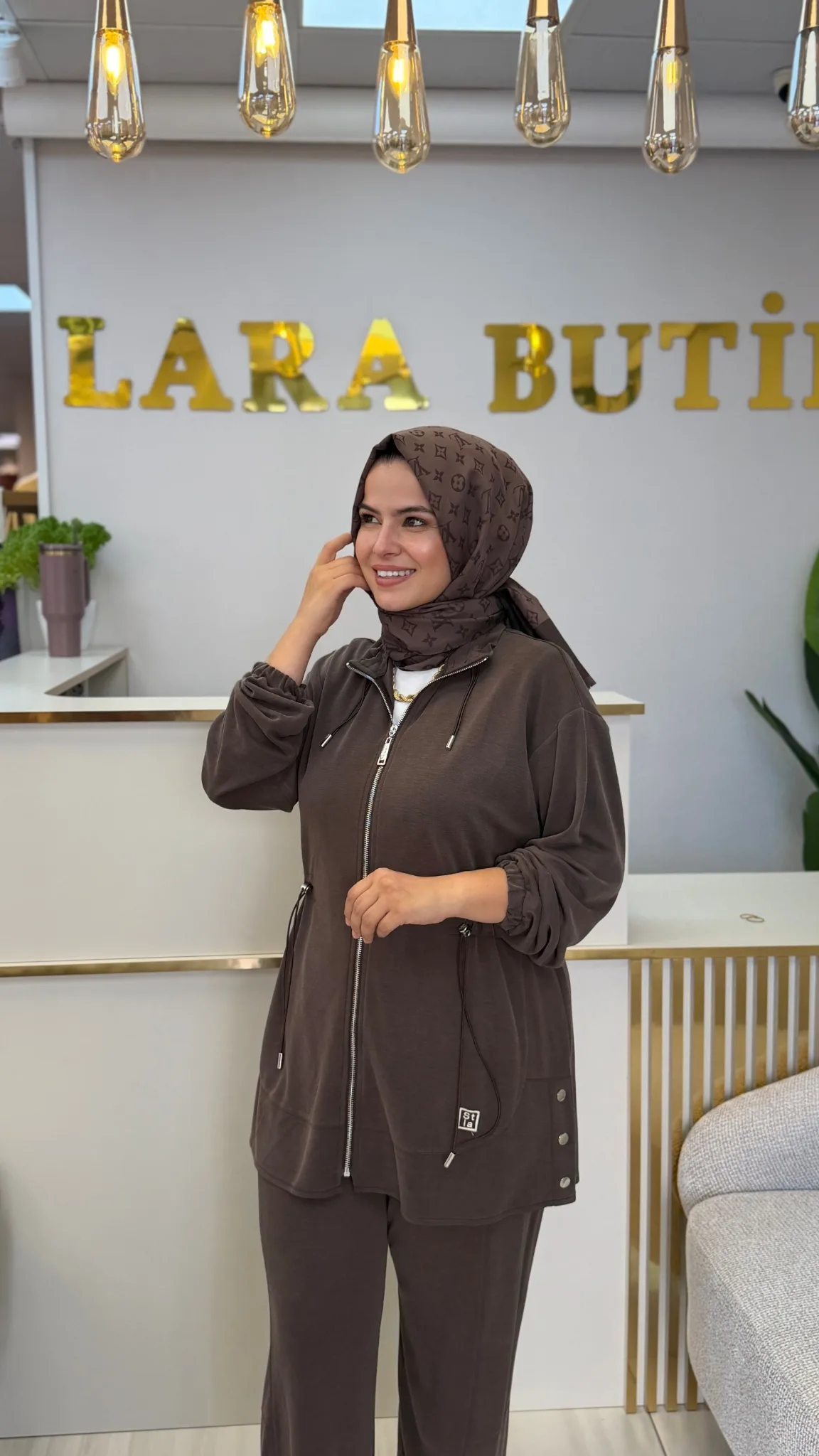 Bel büzgülü pike takım Kahverengi 2