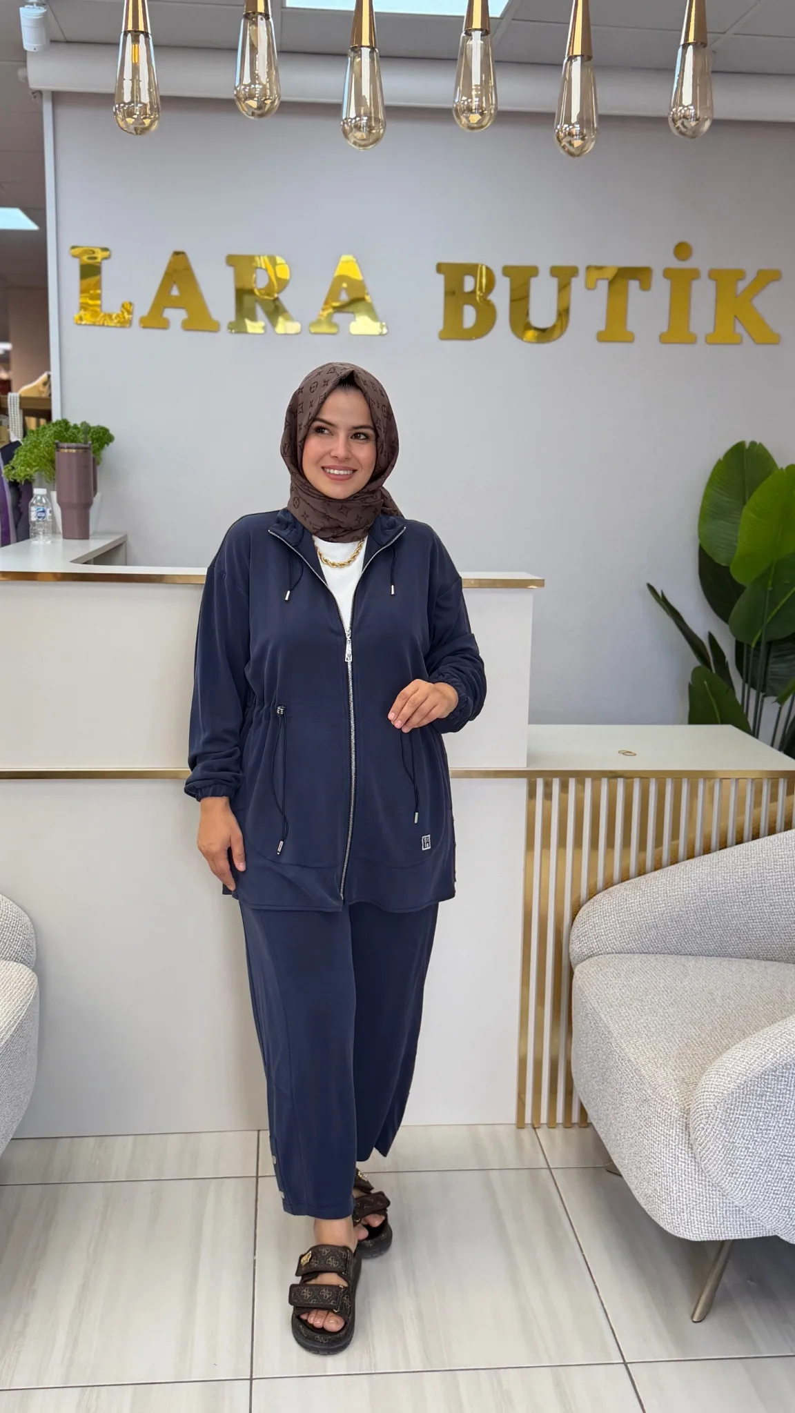 STELLA STORE Bel büzgülü pike takım Lacivert