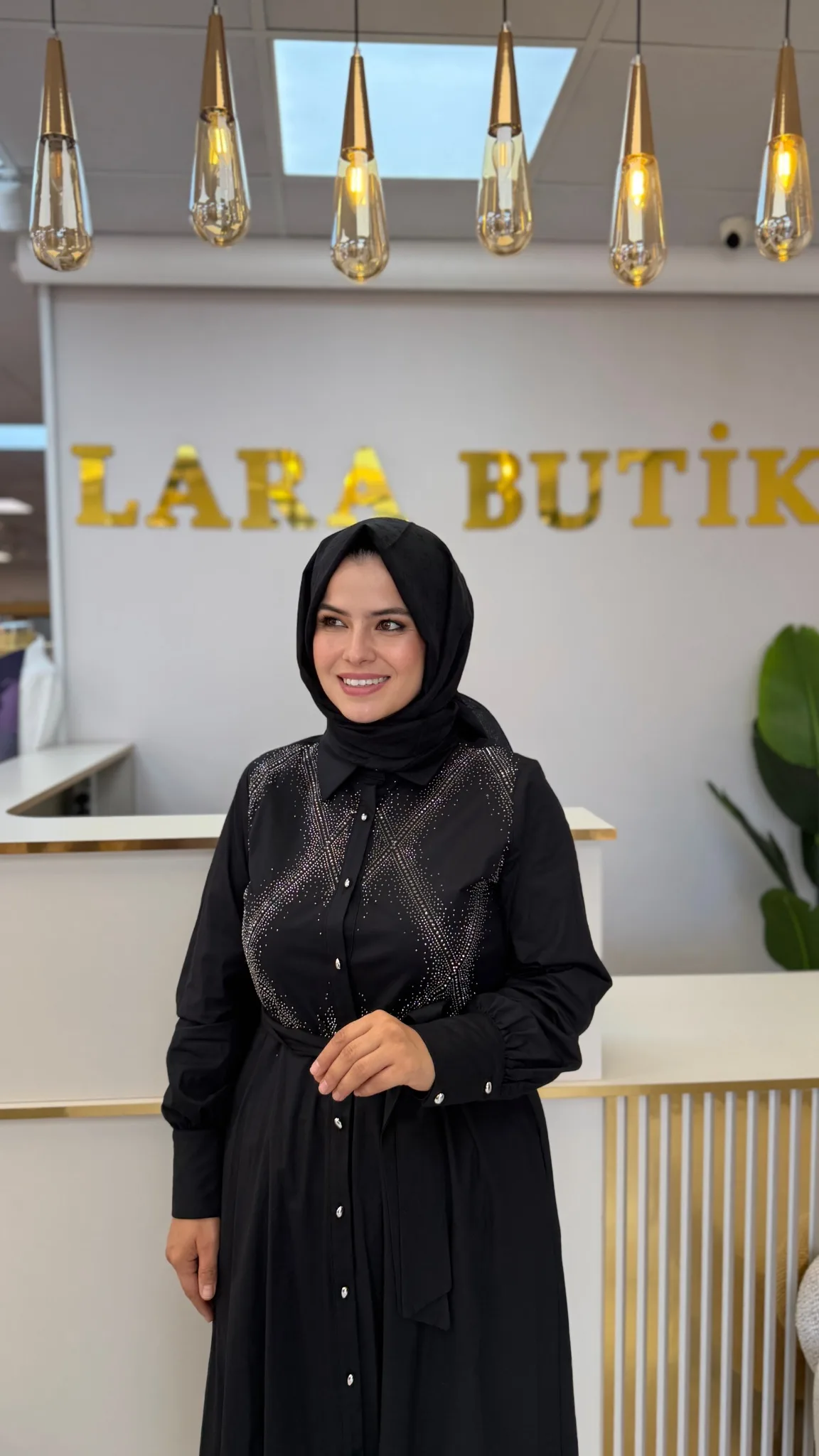 Taş detaylı elbise Siyah 2