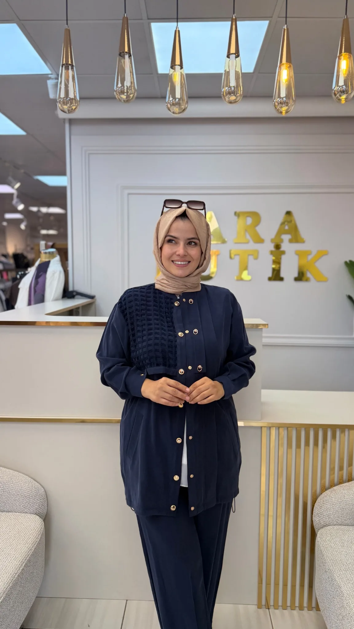 File detaylı pantolonlu takım Lacivert 2