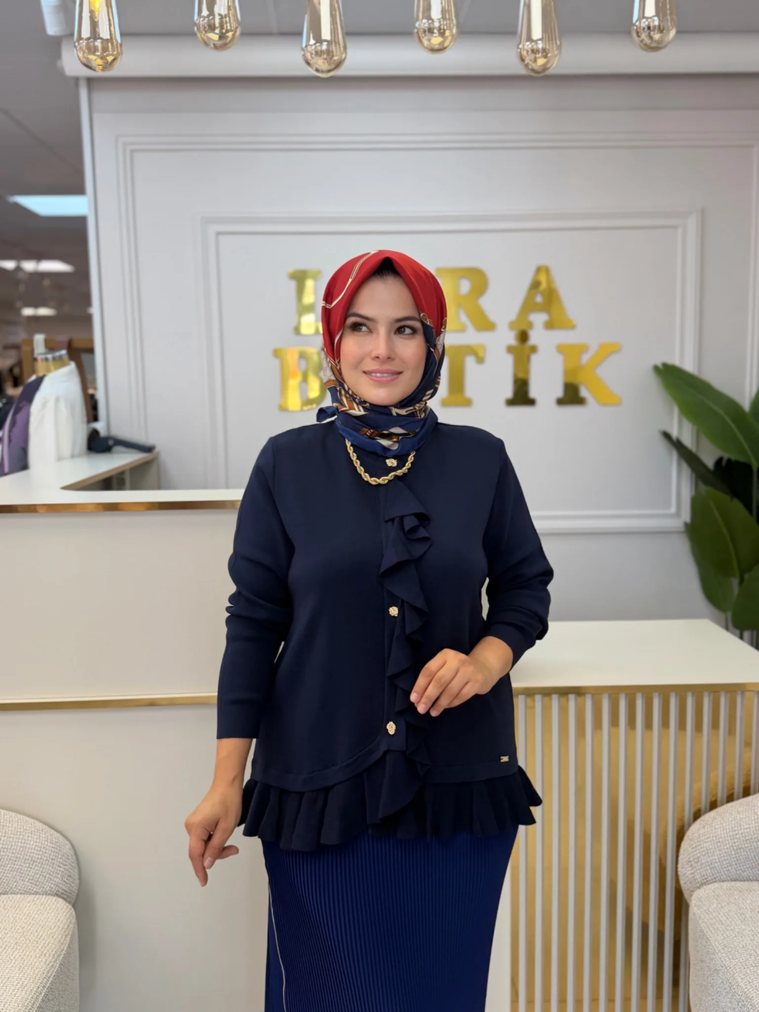 NİLİWİ Merserize fırfır detaylı hırka Lacivert