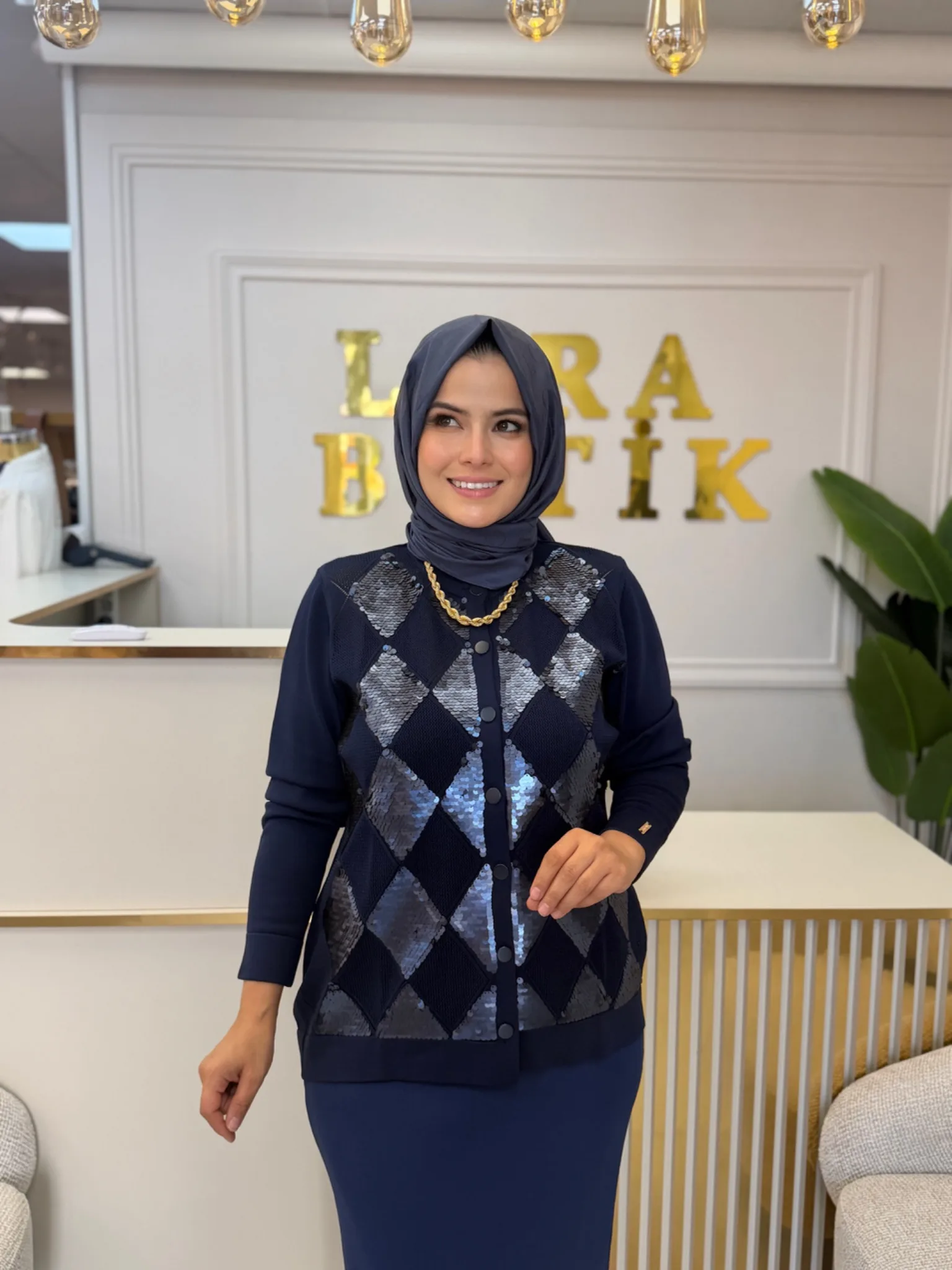 NİLİWİ MERSERİZE  PAYETLİ HIRKA Lacivert